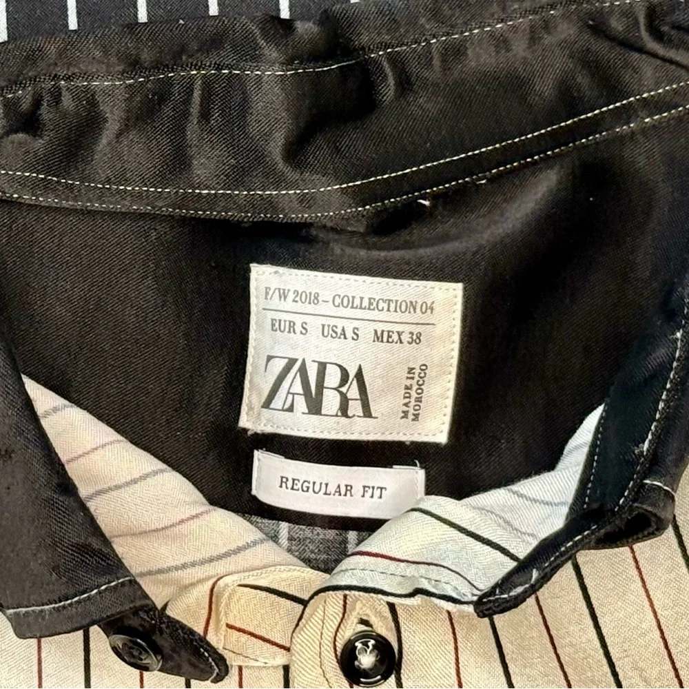 Zara Black and Cream Striped Men's Shirt - Picture 3 of 3